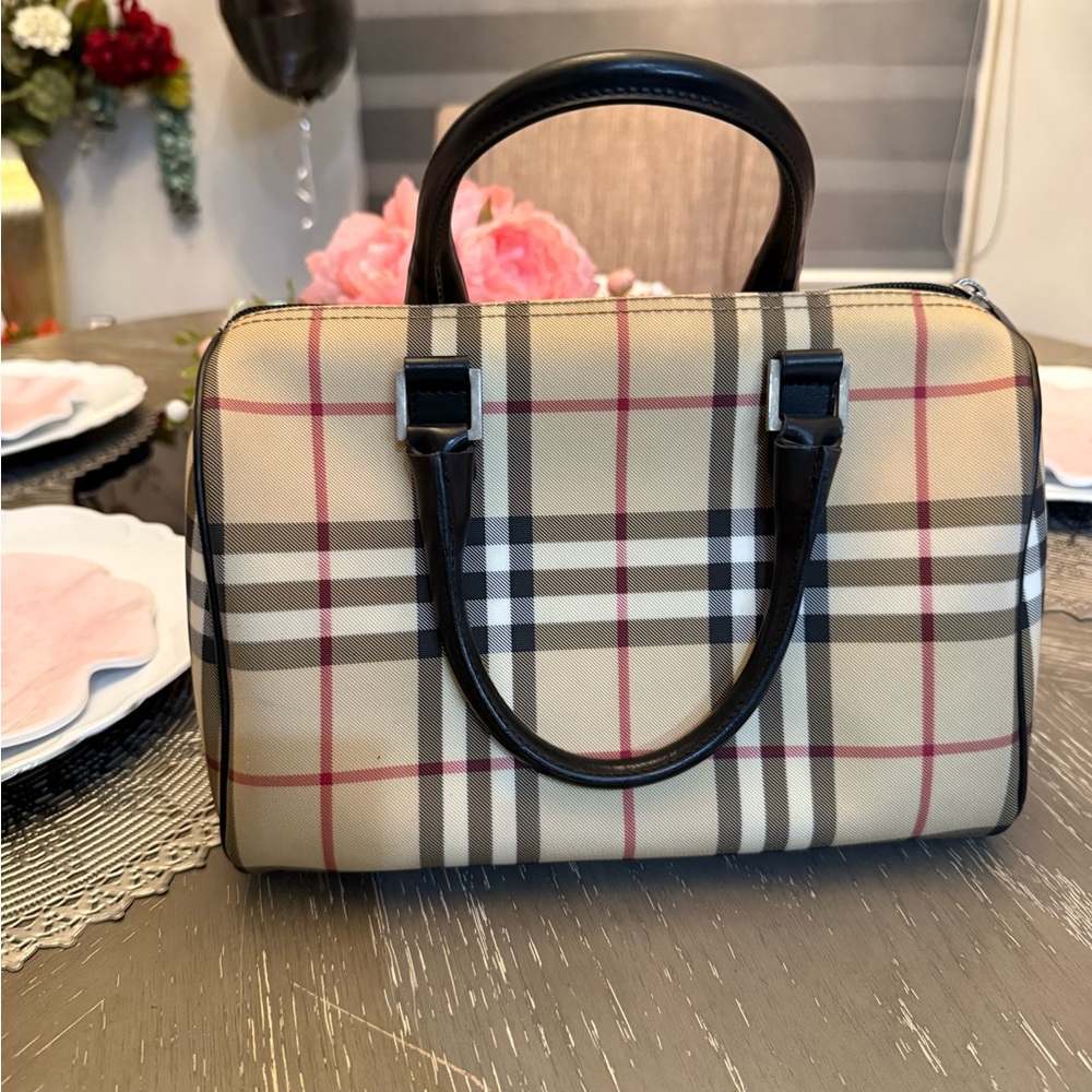 Burberry Tan and Black Satchel with Classic Check Pattern